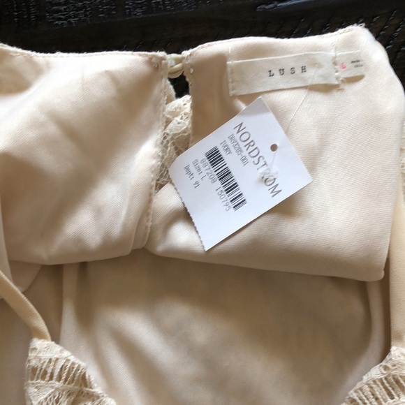 NEW LUSH Halter Lace Overlay Fit & Flare Skater Cream Vanilla Beige Mini L Dress - Picture 10 of 12